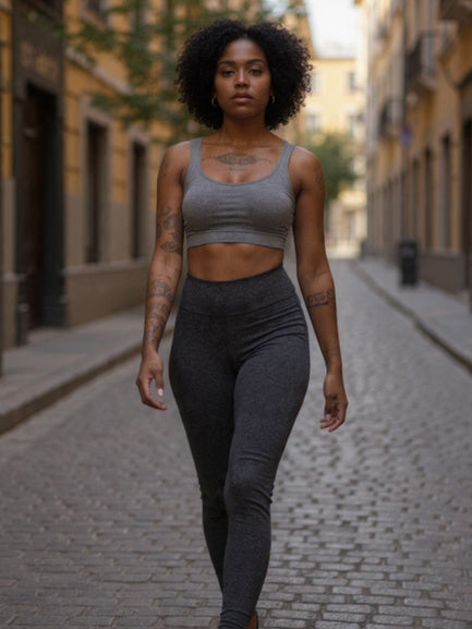 Calça Legging Cintura Alta Sem Transparência – Cinza Mesclado | Moda Urbana Bras